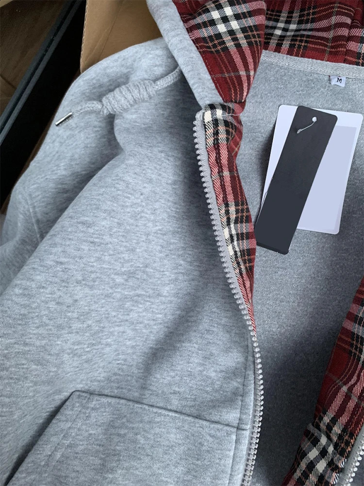 Women Grey Long Sleeve Hoodies Sweatshirt Streetwear Aesthetic 90s Vintage Harajuku Korean Y2k Fashion Sweatshirt 2000s Clothes 240822