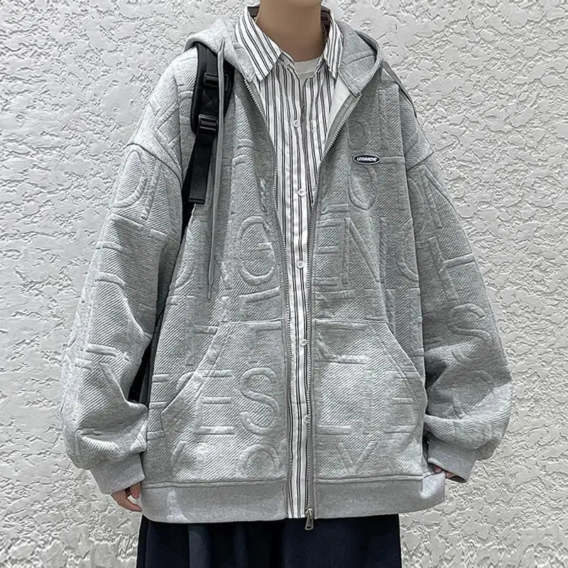 Men Trend Casual Streetwear Oversized Y2K Pocket Hooded Sweatshirts Youh Korean Harajuku Solid Long Sleeve Zipper Hoodies Jacket 240823
