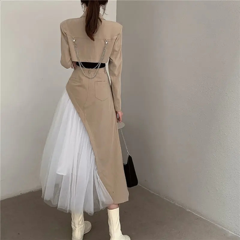Short suit jacket high waisted mesh skirt two-piece set for womens autumn workwear set 240823
