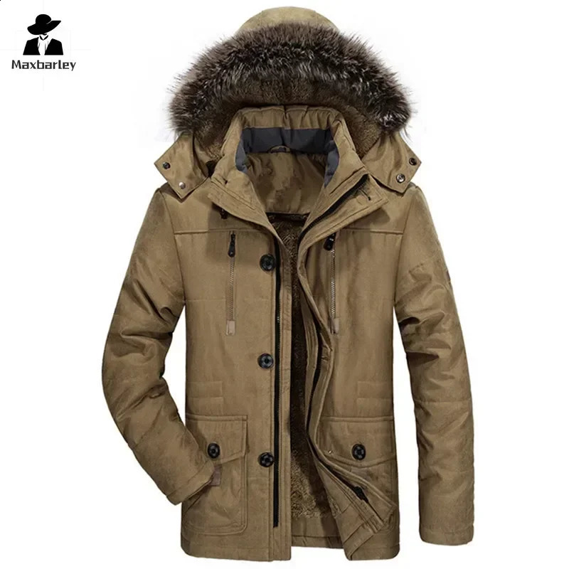 Winter wool park mens fashion thick hooded fur collar warm jacket casual snow medium long cold 240822