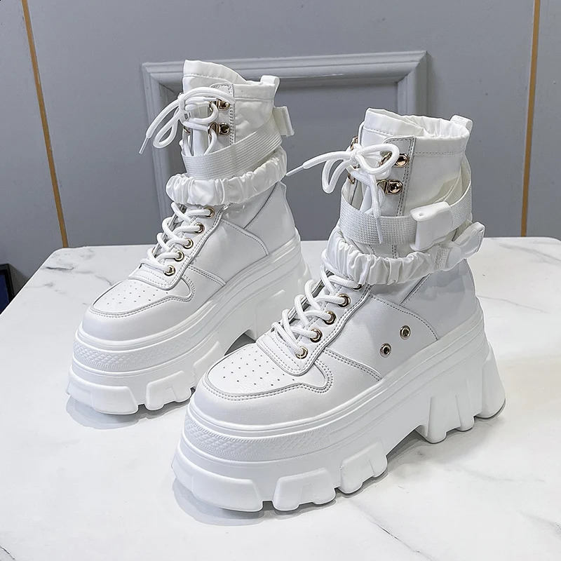 Rimocy Punk Short and Fat Platform Motorcycle Boots for Women Lace Sole Thick Ankle Boots for Women Cool Autumn Winter Gothic Shoes for Women 240823