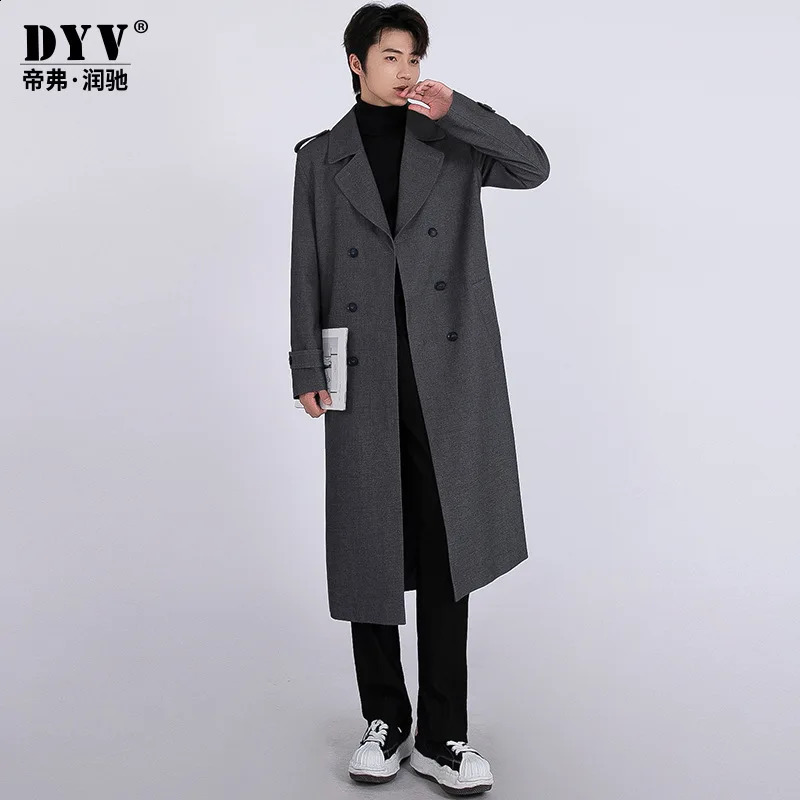 Fashion Autumn Winter Men Trench Coat British Style Double breasted Long Windbreaker Warm Outwear Grey Jacket 240822