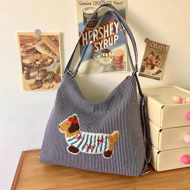 Totes Sausage Dog Multi Functional Bag For Women 2024 Large Capacity Single Shoulder Tote Fashion Striped Bolsa De Hombro