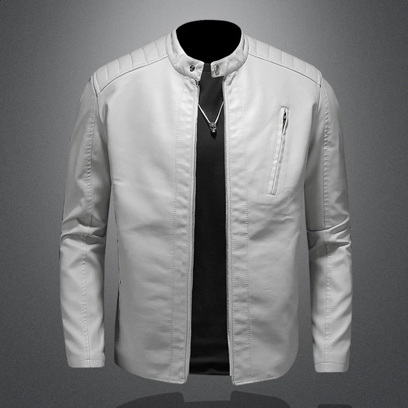 Mens motorcycle suit casual high-quality slim fit leather jacket diagonal zipper pocket stand up collar leather jacket 240822