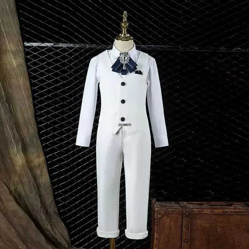Childrens white immersion photography set boys wedding dress childrens formal stage performance jacket set birthday celebration costume W240823