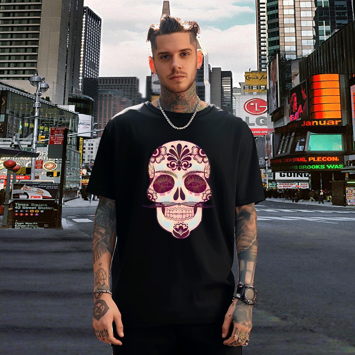 Popular T Shirt For Man 230g 100% Cotton skull Street Wear Custom Cartoon Breathable Crew Neck Tshirts Designer Tees