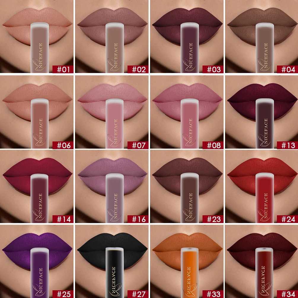 NICEFACE Matte Liquid lipstick Waterproof Lasting lipstick Glossy Tone Sexy Red Nude Purple Metal lipstick Makeup W241101