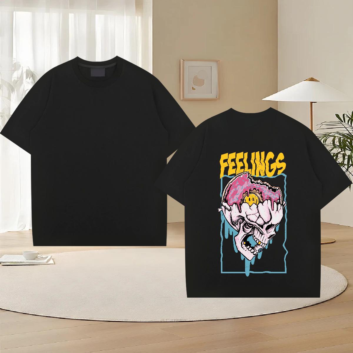 Cool Design T-Shirts 230g Cotton skull Hip Hop DIY Printed Crew Neck Breathable Mens Tshirts Fashion Design Tops Shirt