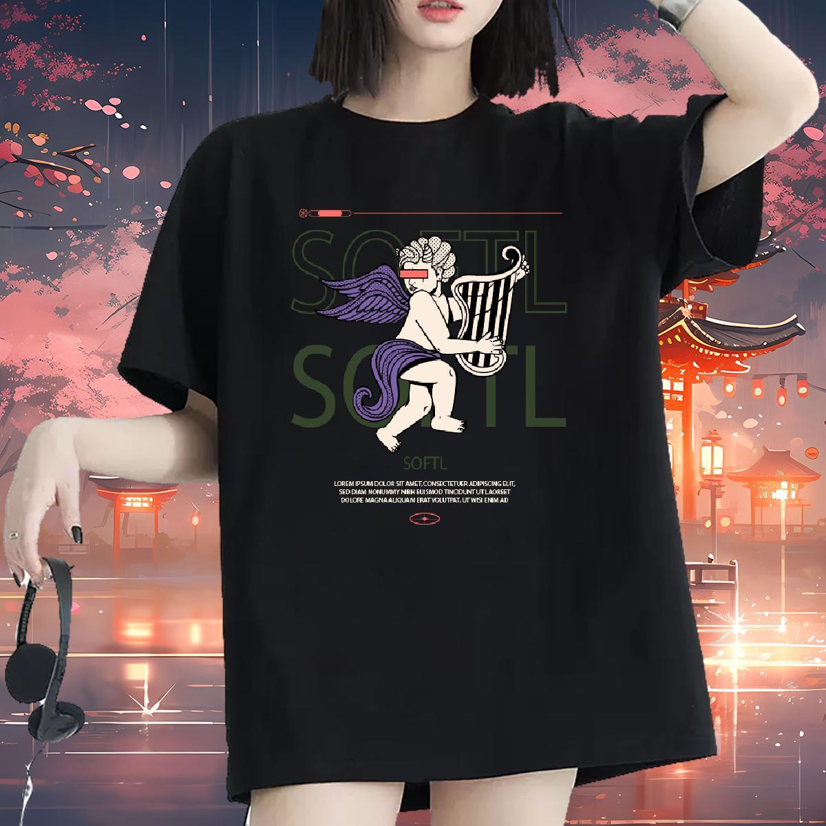 Loose Tshirt for Man Woman 230g Cotton angel Daily Wear T Shirt For Woman Breathable Crew Neck Customized Print Tops Shirt
