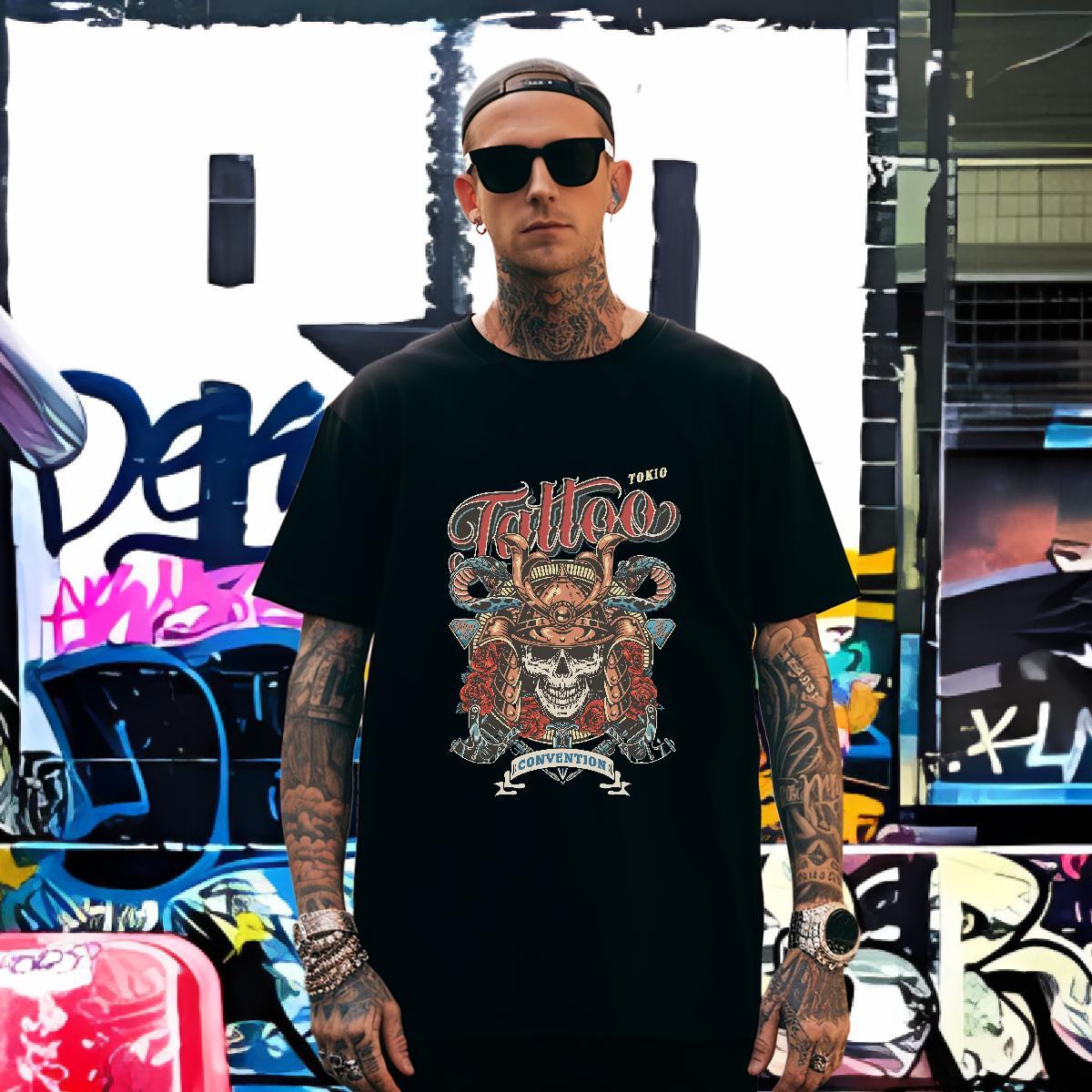 Wholesale T shirt 230g Pure Cotton skull Beach DIY Logo Oversized Short Sleeve Soft Mens Tshirts Fashion New Wear