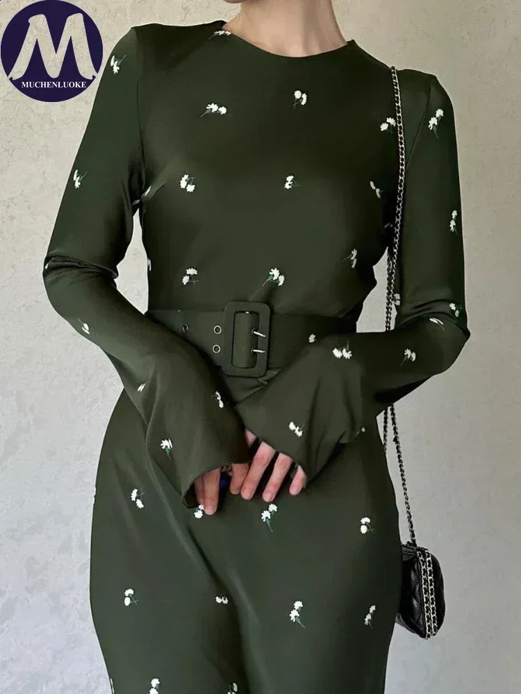 Elegant and Pretty Womens Dresses Autumn Winter Printing O Neck Long Dress Korean Fashion Slim Fit Long Sleeve A-line Dress 240823