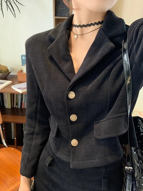 Lengthened Thickened Cotton-Padded Large Size Chic Style High-End Sense Suit Jacket Temperament Half Skirt Two-Piece Set Women 240823