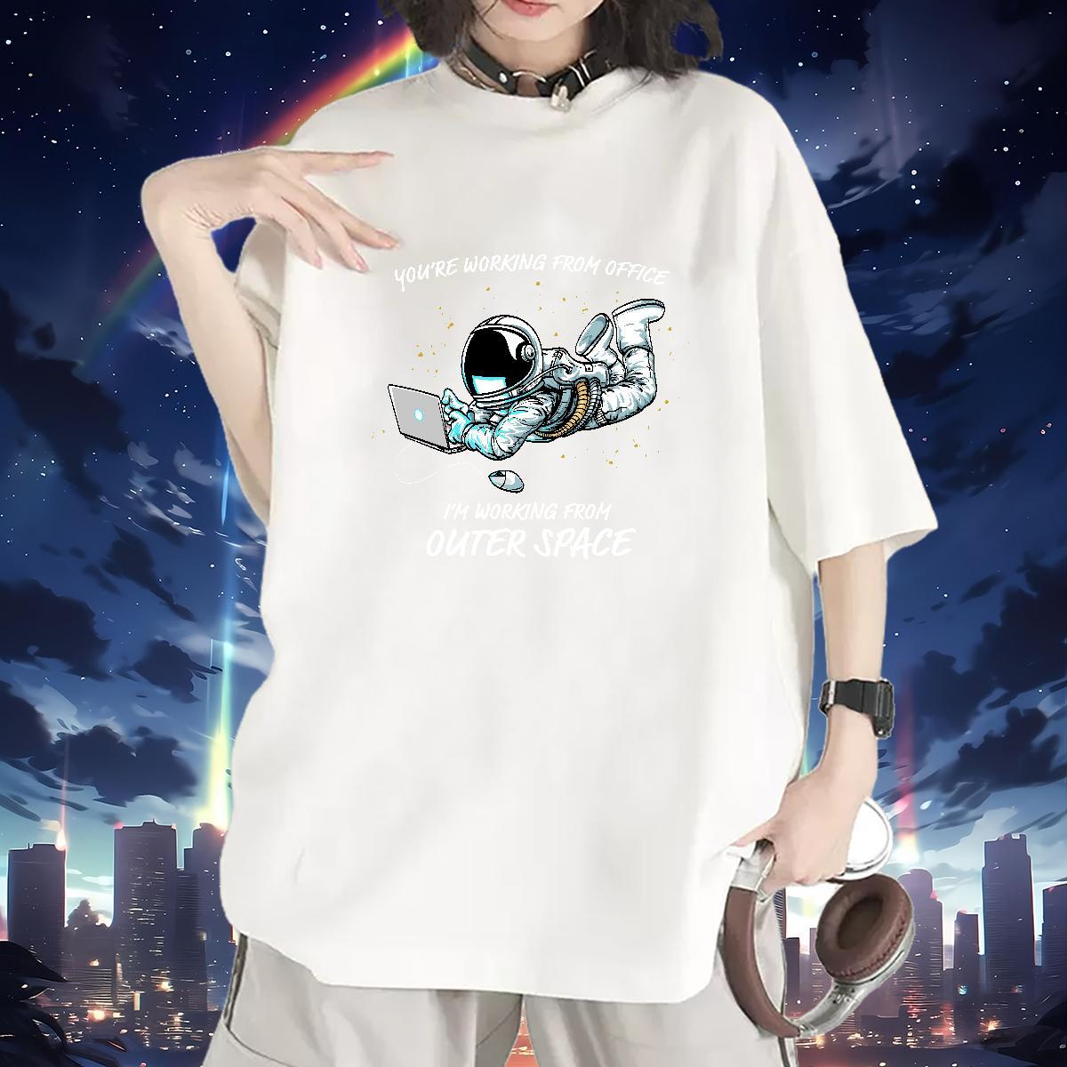 Comfortable Couples T Shirts 230g Pure Cotton cosmonaut Spring Summer T Shirts Women Breathable Short Sleeve Cartoon Print Tshirts