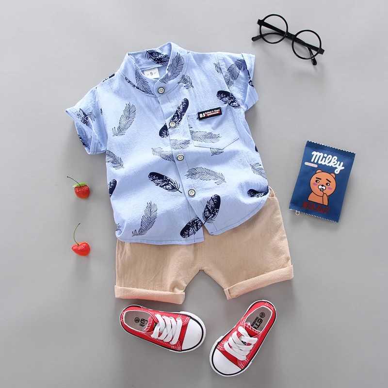 0-3 Year Old Baby Summer Feather Print Shirt Short Sleeve Suit W250218