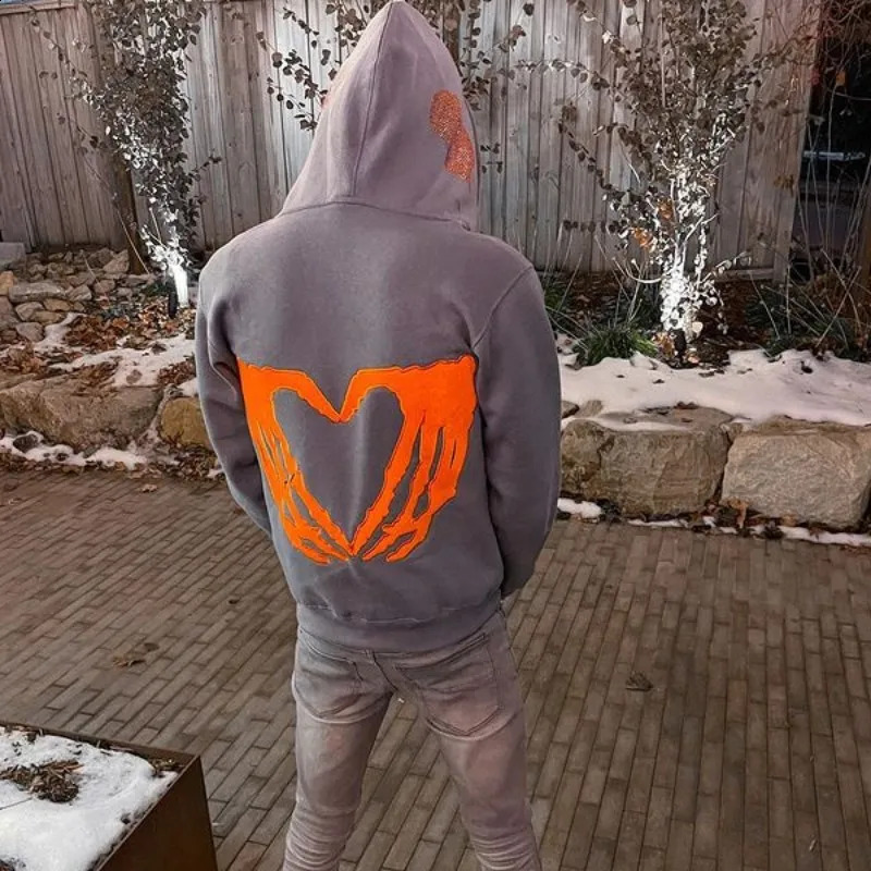 Y2k Men Emo Streetwear Hoodie Zip Up Sweatshirts Fairy Grunge Pullover Oversized Diamond skull Goth Jacket Tops Hoodies Clothes 240823