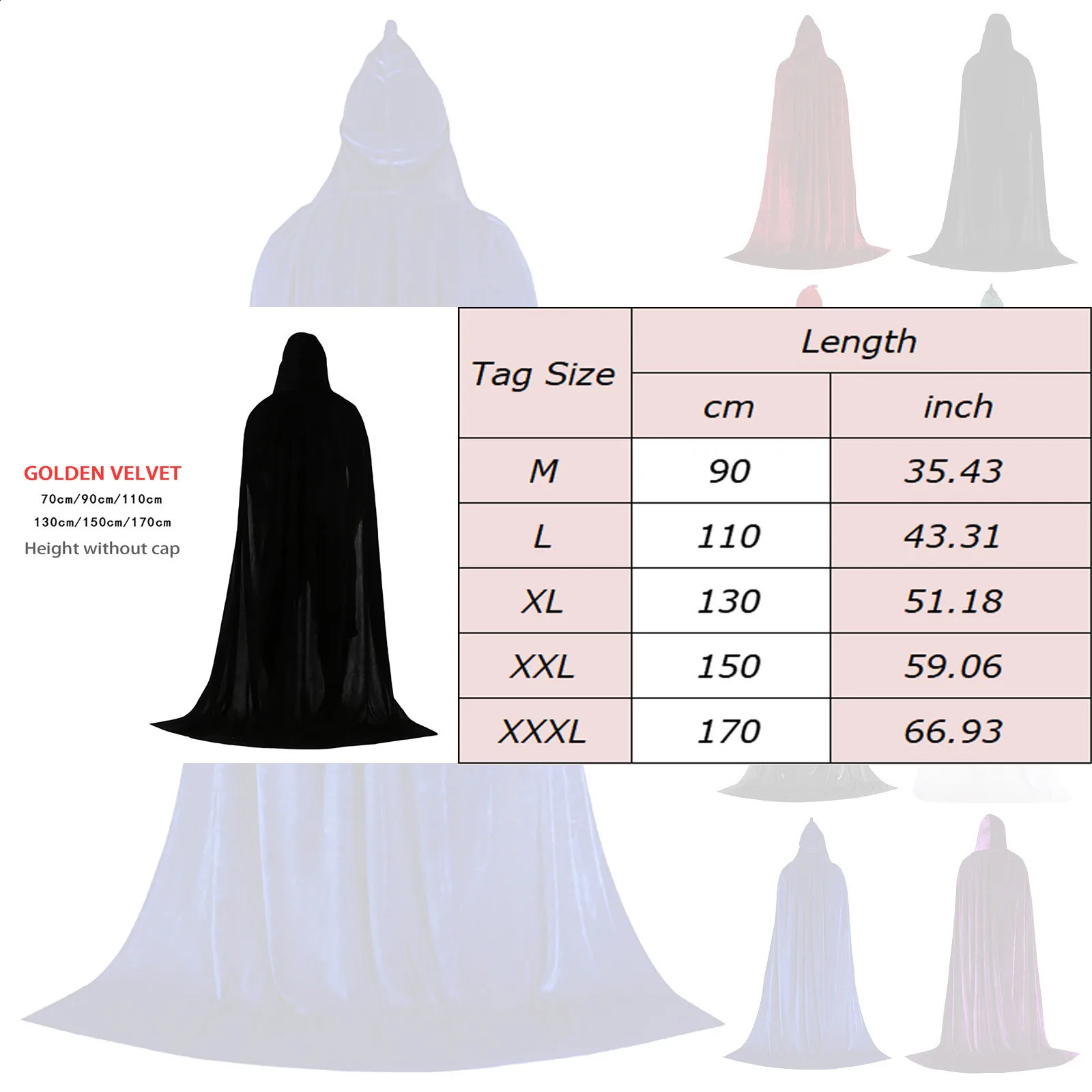 Hooded Cloak Robe unisex solid color velvet Halloween witch adult Cape Witch cosplay makeup punk 240823