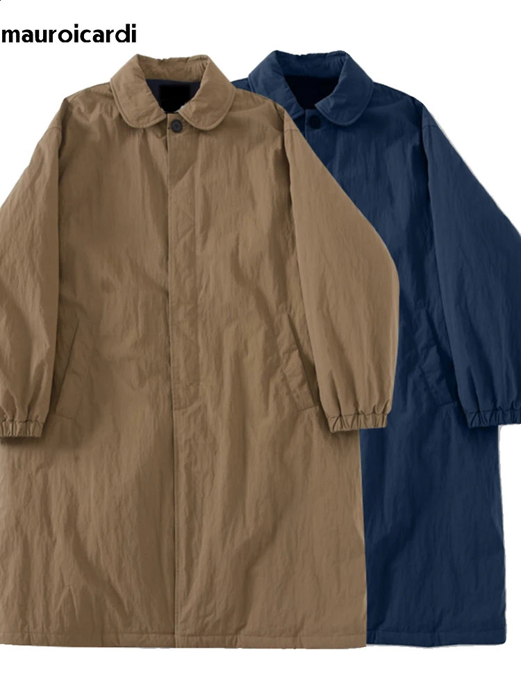 Mauroicardi Spring Autumn Oversized Long Thickened Warm Khaki Balmacaan Trench Coat Men Single Breasted Chic Unisex Clothes 240822
