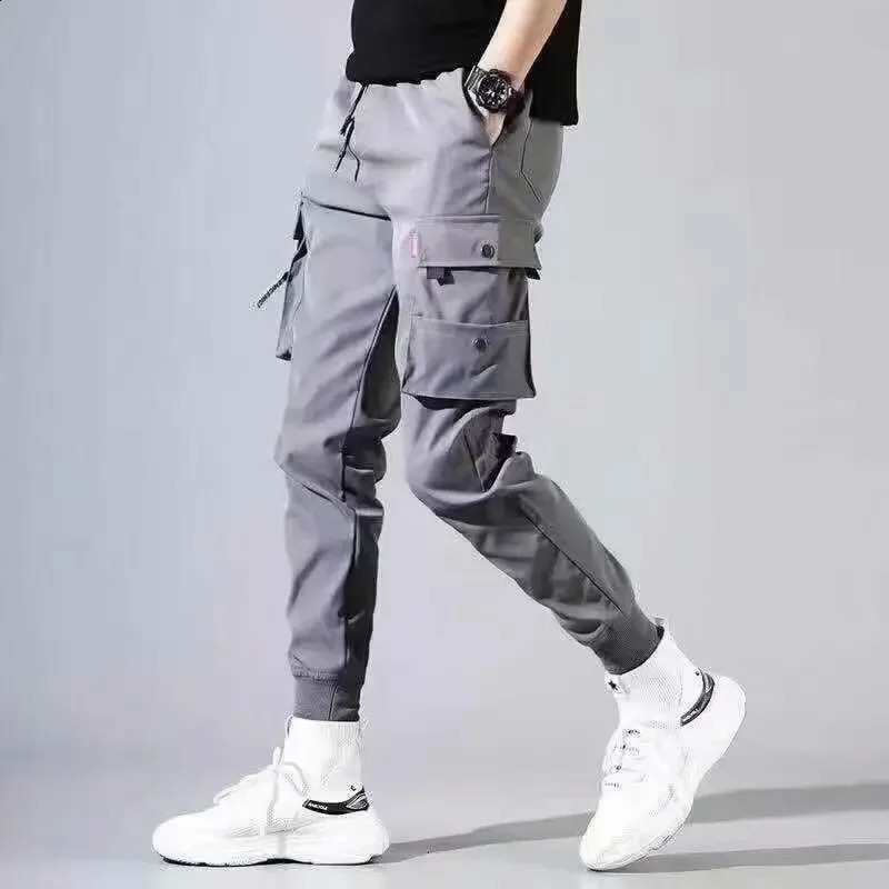 Casual Hip Hop Style Mens Cargo Pants Summer Multi Pockets Loose Fit for Korean Fashion Men 240823