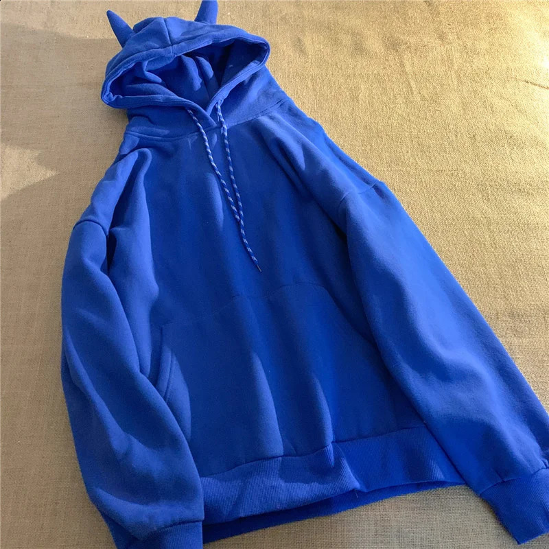 Autumn Winter Women Devil Horns Gothic Hooded Sweatshirts Harajuku Back Stand Bat Wings Hoodies Halloween Party Unisex Clothes 240822