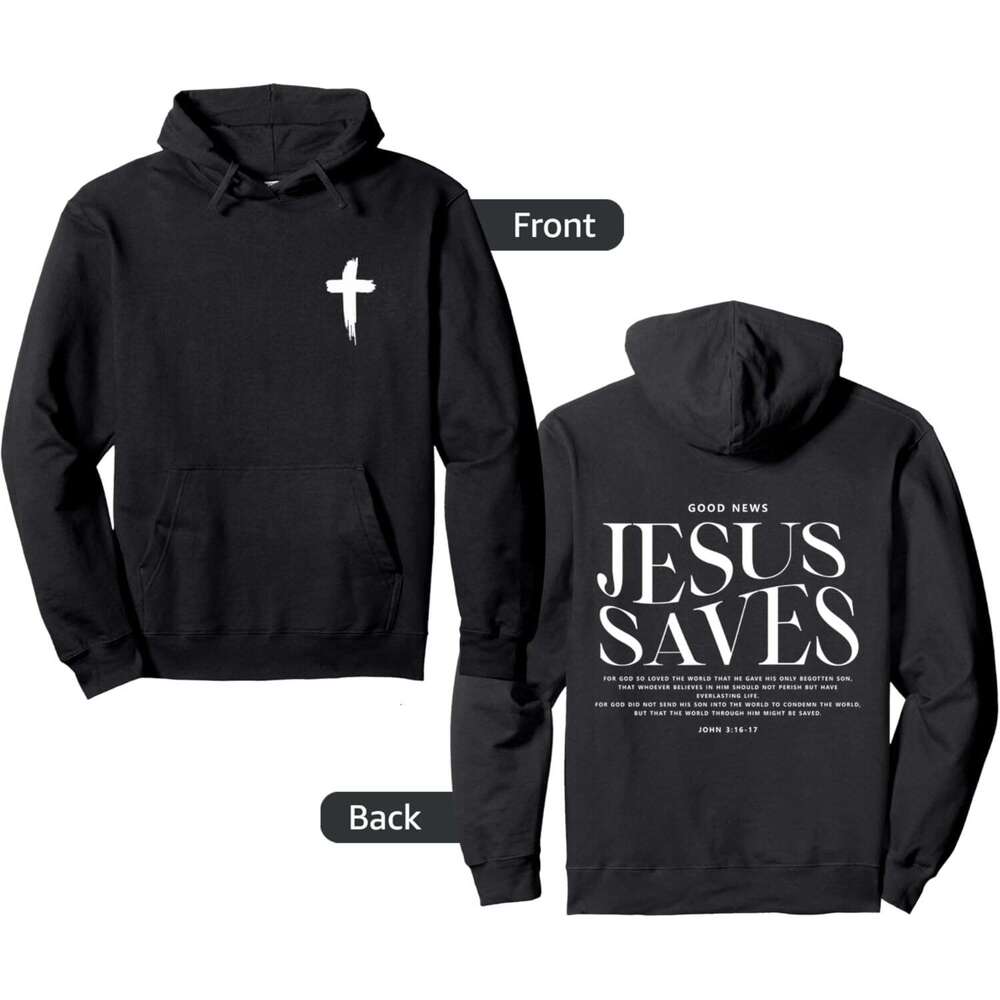Hoodie for Mens Womens Jesus Saves John Front and Back Print Christian Pullover Hoodie Graphic Hoodies sweatshirt Pullover Long Sleeve