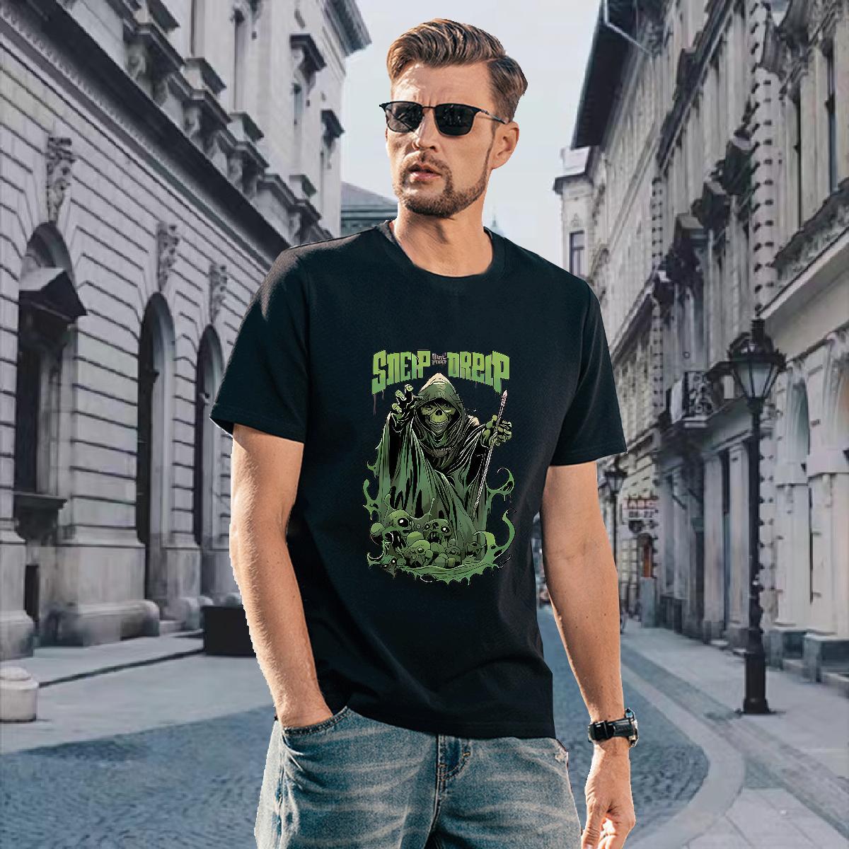 Popular T-Shirts 100% Cotton 230g skull Casual Beach Plus Size Cartoon Breathable Short Sleeve Men Tops Tees 2024 New Clothes