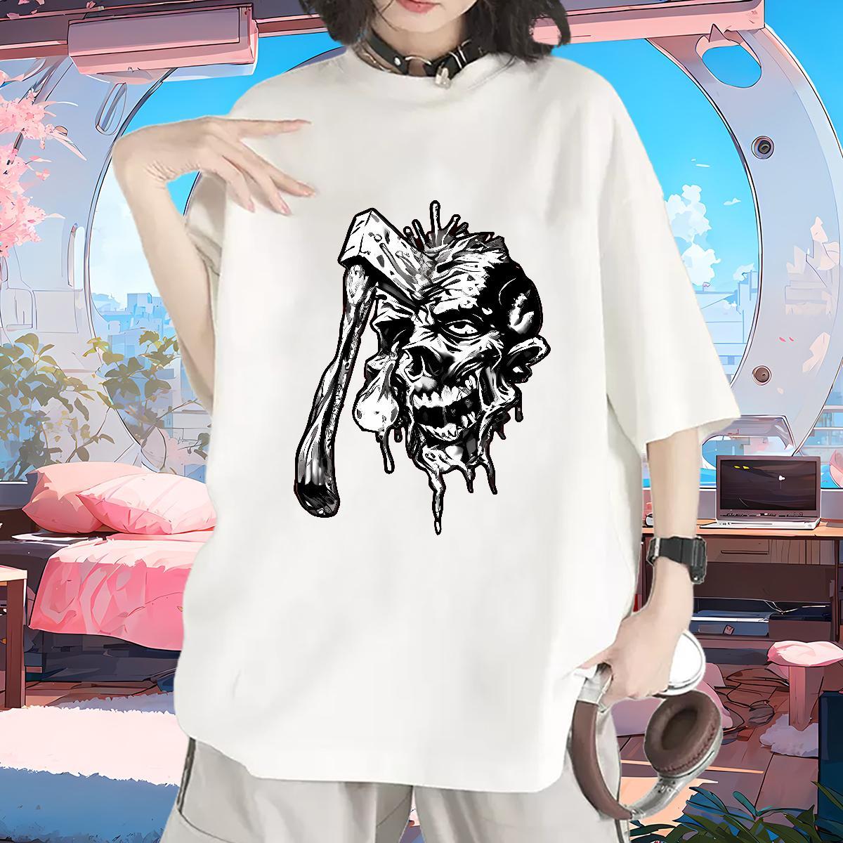 Brand Women Tees 230g Pure Cotton scary Summer Casual T-Shirts Short Sleeve O-Neck Plus Size Custom Top Shirts