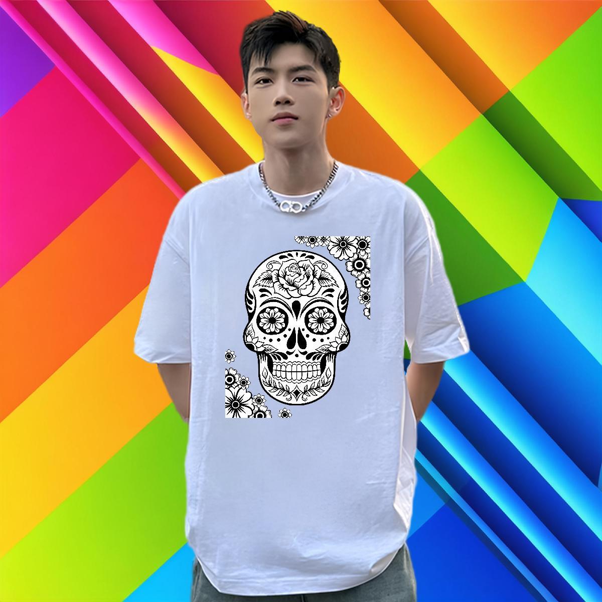Loose Fit T Shirt For Man 230g Cotton skull Spring Summer Custom Anime Breathable Soft Men Tshirts New Designer Clothings