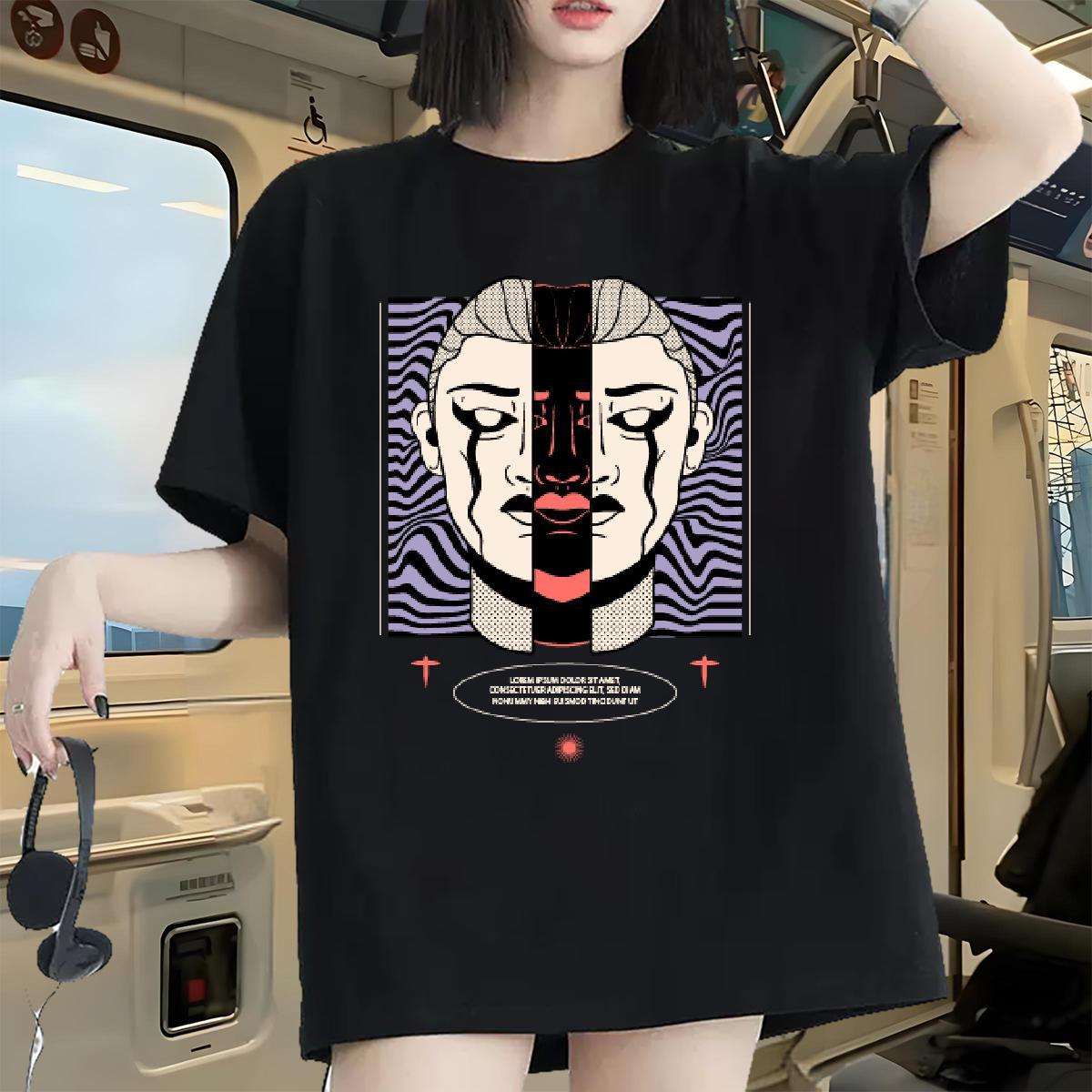 Lady Womens Tshirts 100% Cotton 230g painting Outdoor T-Shirts for Women O-Neck Short Sleeve Black Oversized Top Tees