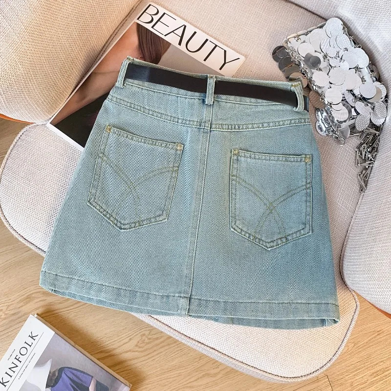 Sweet Retro Suit Womens Summer Short Sleeved Denim Jacket A-line Short Skirt Two-piece Set Fashion Female Clothes 240823