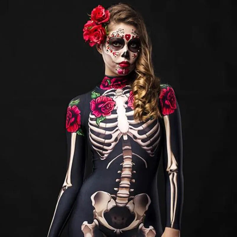 Rose skeleton adult childrens horror costume Halloween dress cosplay sexy jumpsuit carnival party baby girl death day w240824