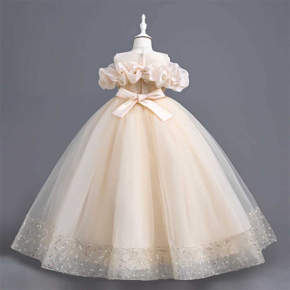 Yoliyolei Elegant Girl Birthday Party Dress Shiny Satin Princess Bride Maid Flower Girl Wedding Dress Childrens Formal Dress W240823