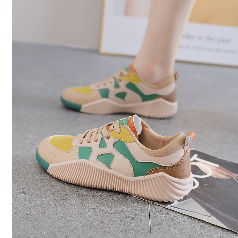 Ddmysports Leather For Women New Spring Autumn Versatile Shoes Thick Sole Splicing Personalized Sports And Leisure Leather Surface Board OUTDOOR