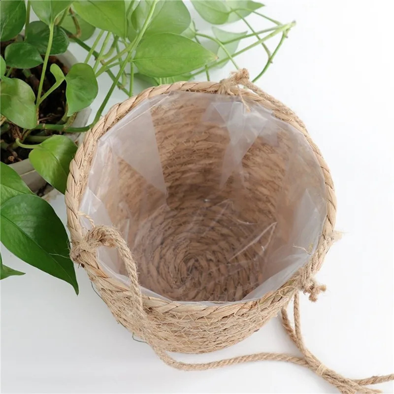 Garden Hanging Planter Macrame Plant Storage Basket Jute Rope Woven Indoor Outdoor Flower Pot Holder Hangers Home Decor 240822