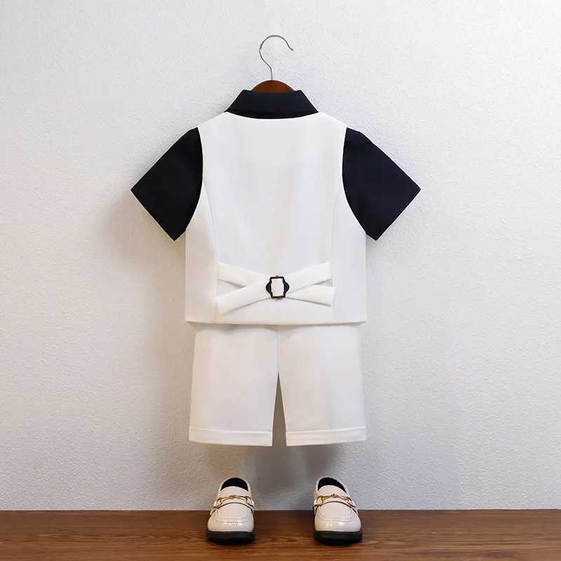Boys Birthday Wedding Party Dress Childrens Summer Green Immersion Photography Set Childrens Vest Short Sleeve Bow Tie Ceremony Dress W240823