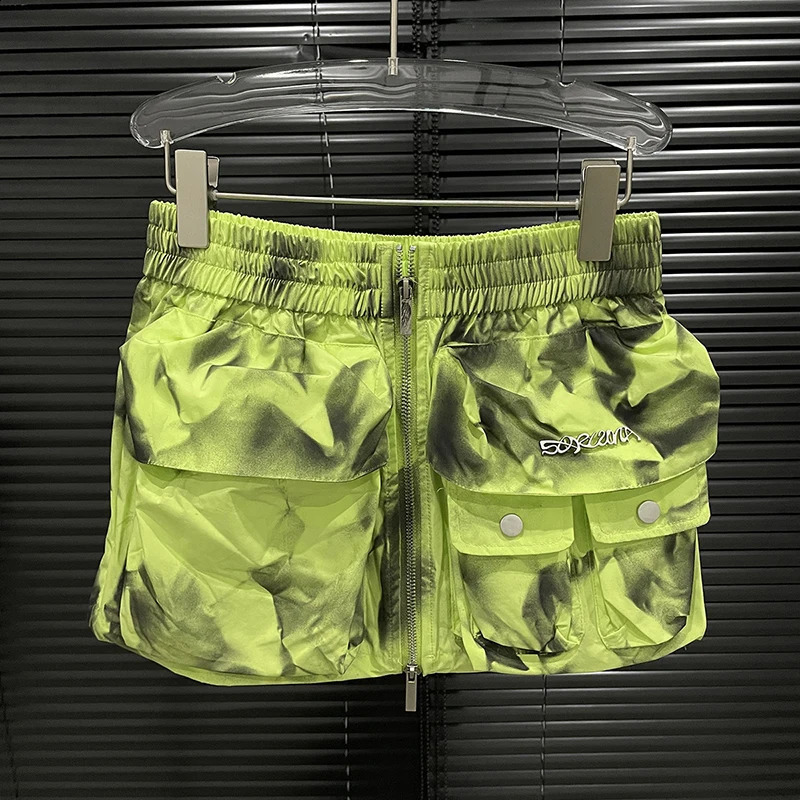 DEAT Fashion Womens Two-pieces Set Contrast Color Large Pocket Jacket High Elastic Waist Zipper Short Skirt Autumn 11A0831 240823