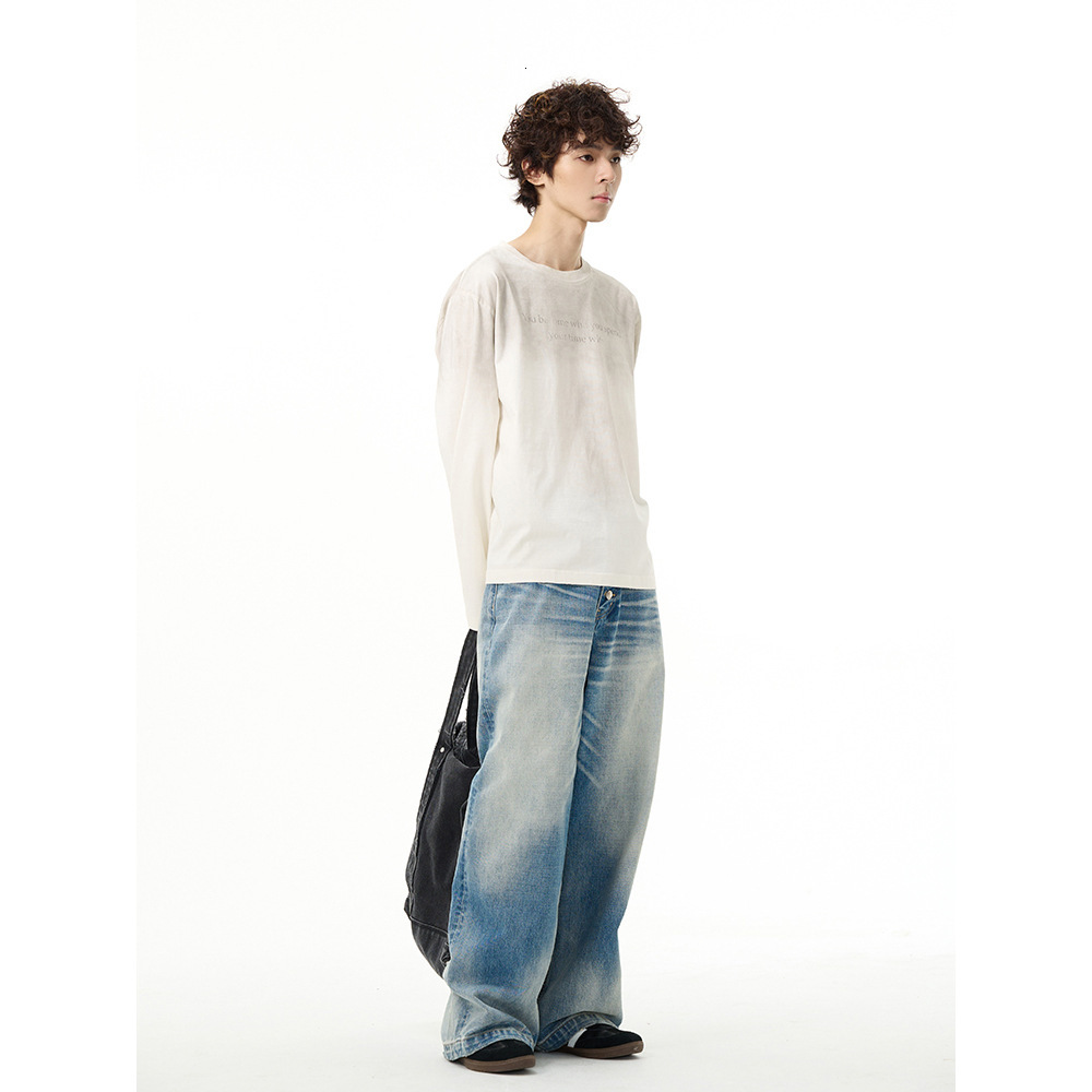 American High Street Jeans Mens Spring New Style Loose Straight Tube High-end Feeling Wide Leg Pants Rugged and Handsome Pants for Couples