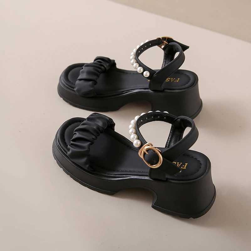 High Quality Summer New Round Toe Open Toe Pearl Chain Thick Sole Waterproof Platform Comfortable Women Sandals Womens Single Shoes T241227