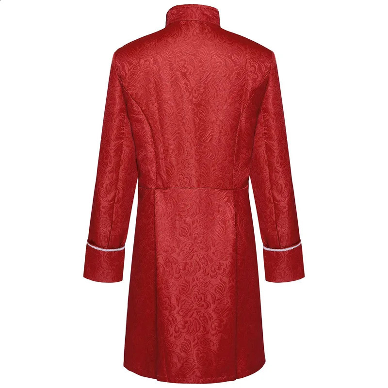Fashion Men Thin Stage Performance Dress Long Jacket Red / Blue / Black Male Stand-up Collar Jacquard Halloween Trench Coat 240822