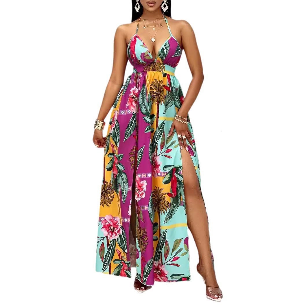 Womens Suspender Printed Dress with Floral Patterns