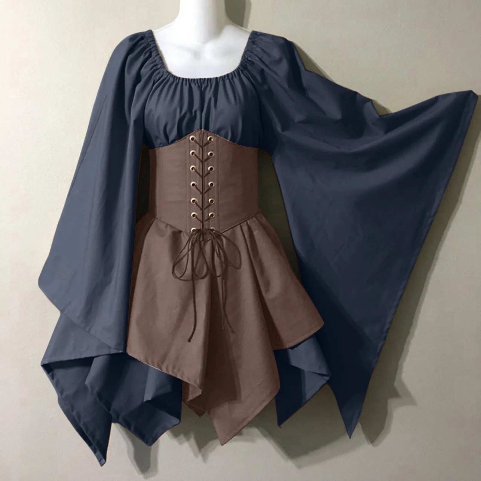 Medieval clothing womens flared sleeves Irish shirts and corsets traditional dresses Halloween mature 240823
