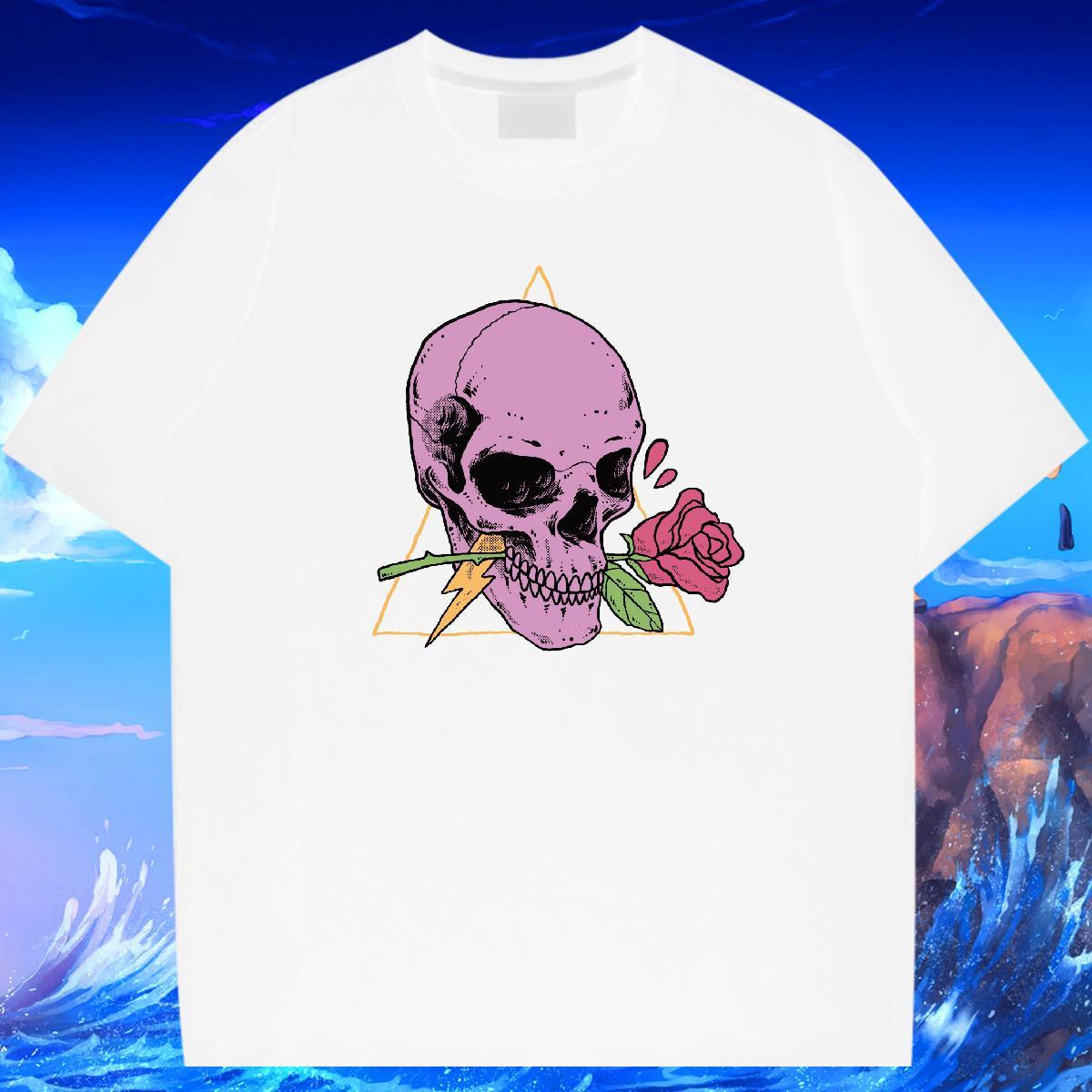 Loose Fit T Shirts Men 100% Cotton 230g skull Casual Graphic Round Neck Short Sleeve Men Clothes T-Shirt DIY Tees Shirts