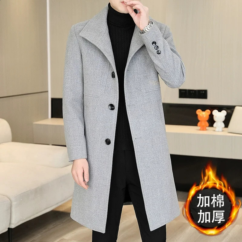 Beige Elegant Off White Trench Coats Mens Winter Overcoats Gentleman Winter Long Jackets For Cold Warm Coats Slim Fit Vintage 240822