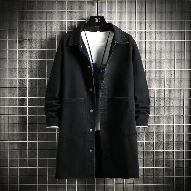 M-5XL Spring and Autumn Korean Style Mens Single-Breasted Denim Jackets Man Solid Trench Coats Casual Long Jean Overcoat Male 240822