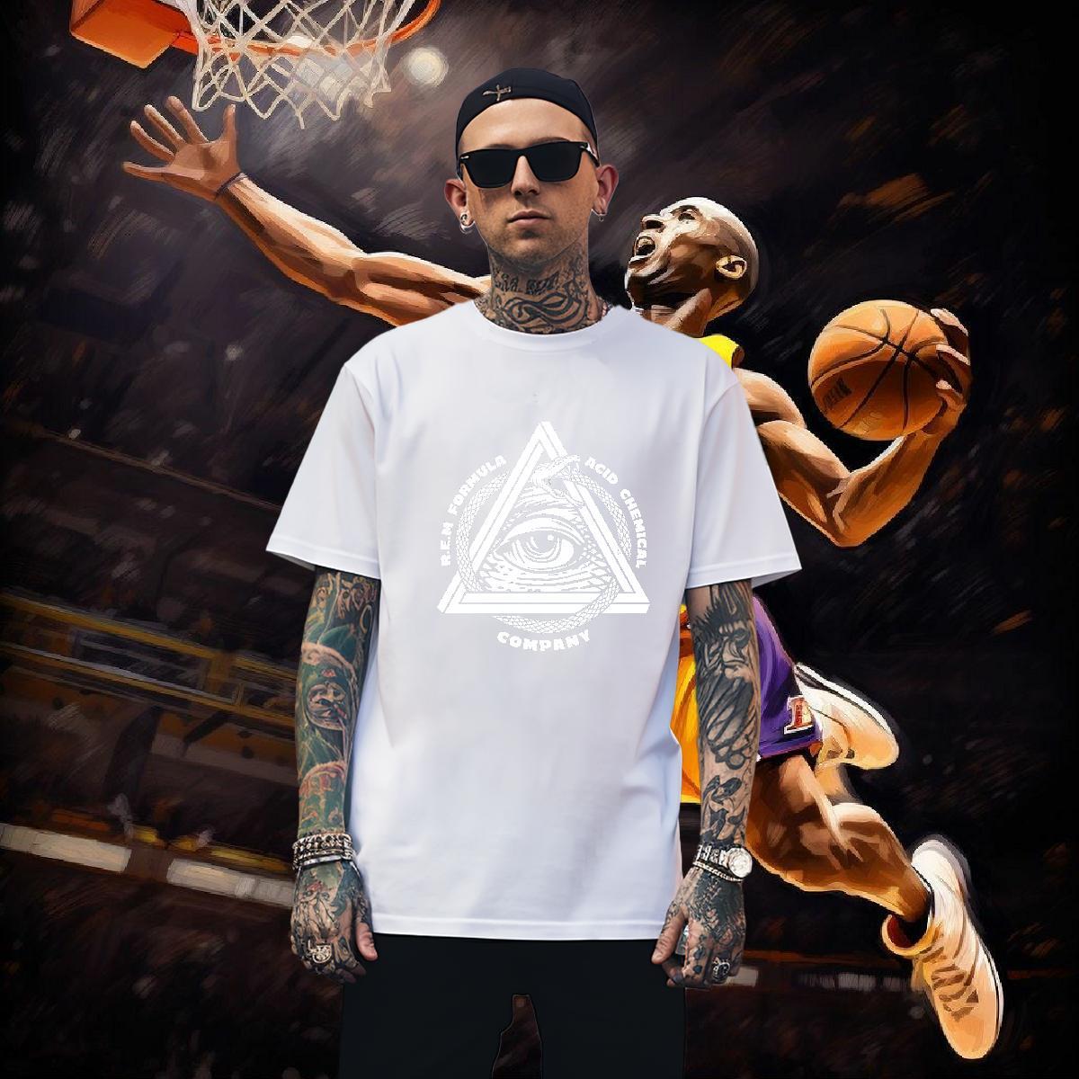 TOP Quality T shirt 100% Cotton 230g eye of the devil Outdoor Cartoon Print Crew Neck Breathable Men Tees Classic Casual Top Tees