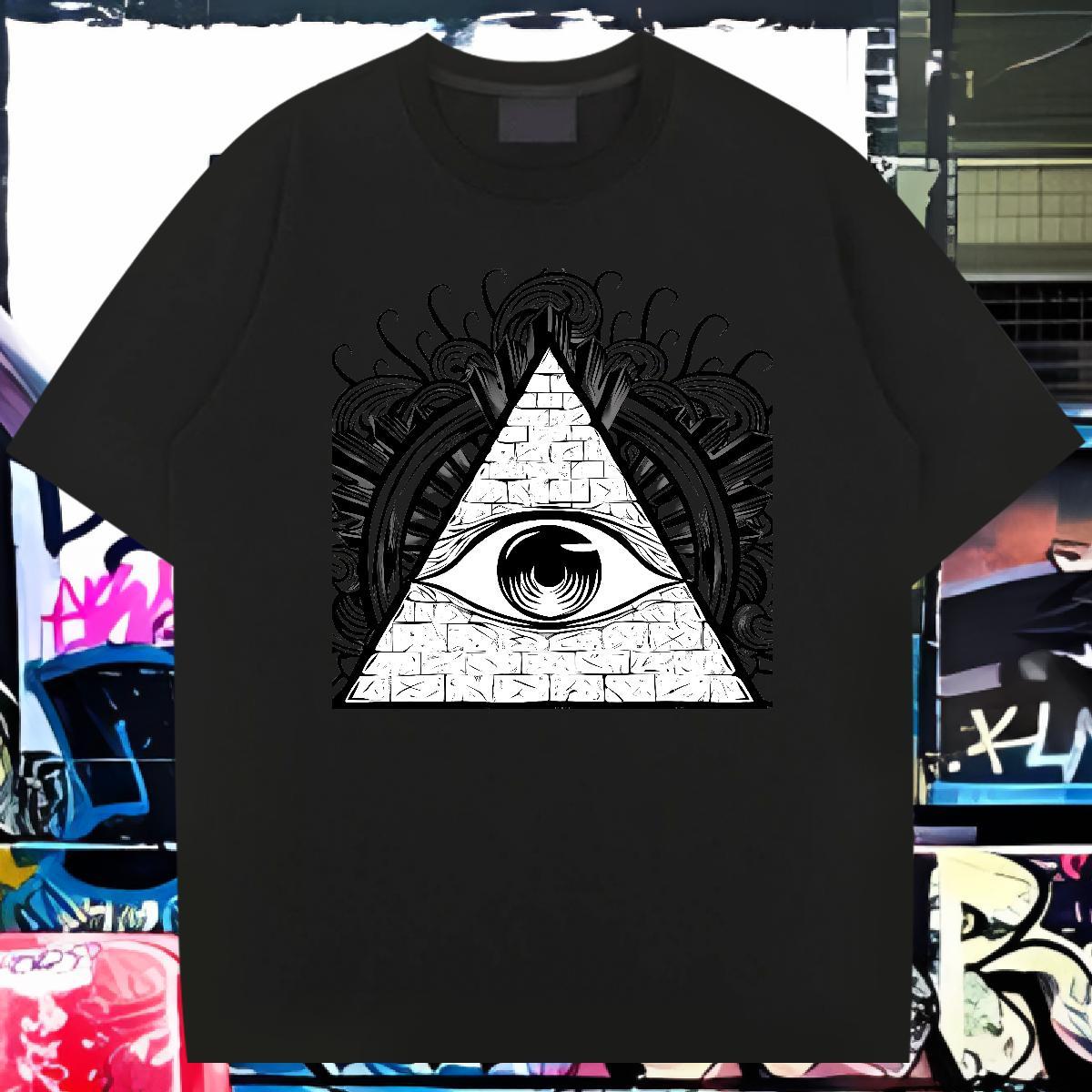 Cool T Shirts Men 100% Cotton 230g eye of the devil Street Wear DIY Printed Breathable Crew Neck Men Tops Tees New Tshirts