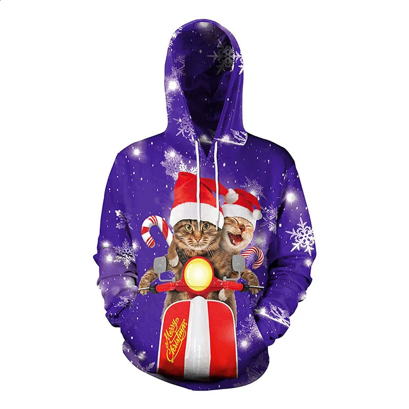 3D Print Ugly Muscle Graphic Christmas Hoodie For Men Funny Cat Christmas Carnival Masquerade Tracksuit Mens Pullover Sweatshirt 240823