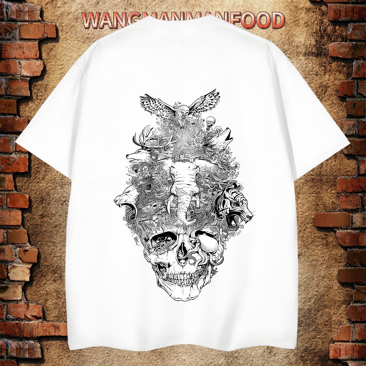 Popular Men T Shirts 230g Pure Cotton skull Summer Casual DIY Anime Crew Neck Breathable Couples T Shirts Classic Clothes
