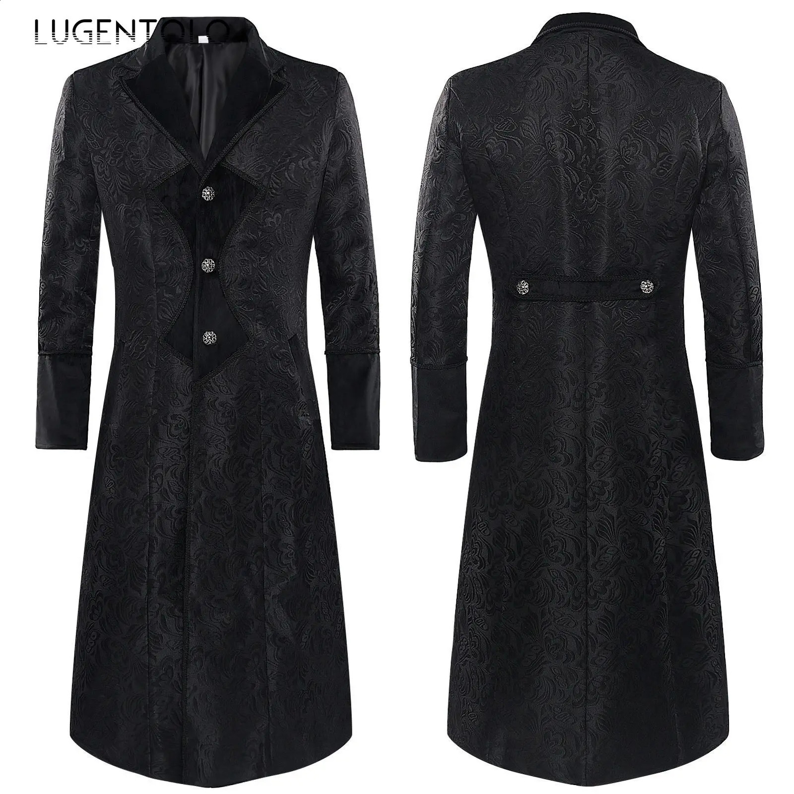 Men Jacquard Trench Punk Medieval Long Coat Retro Casual Single Breasted Lapel Black Male Vintage Party Autumn Jackets Lugentolo 240822