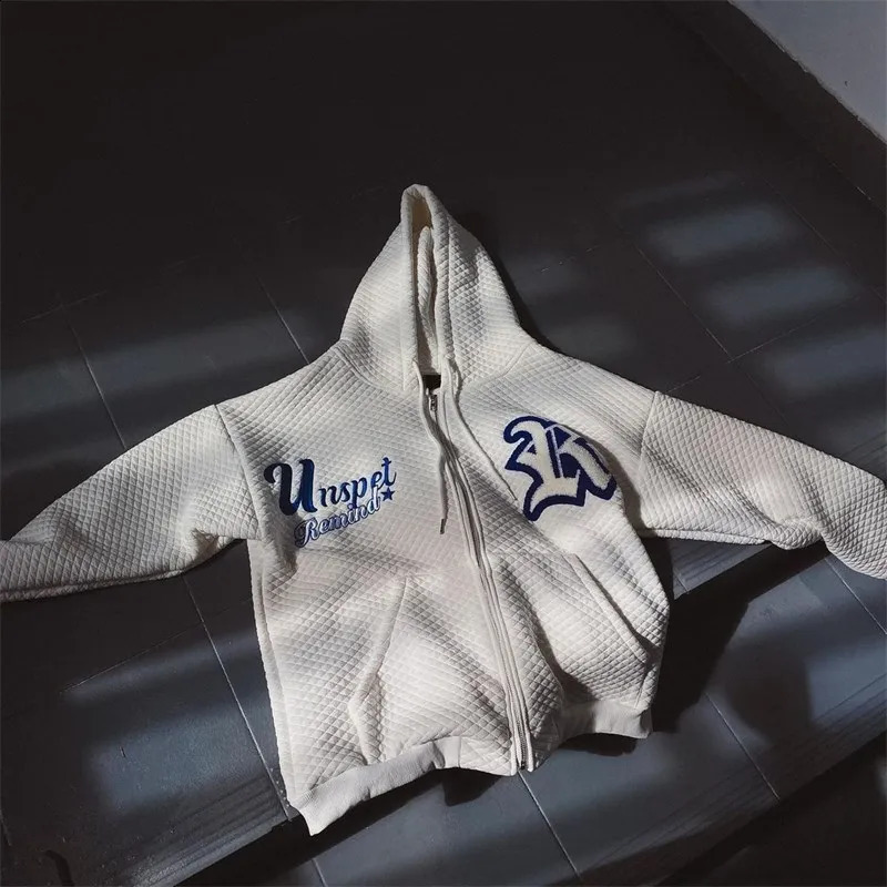 90s Goth Zip Sweatshirt Star Blue Letter Printed Men and Women Coat Retro Y2k couple Harajuku Top clothing trendy Hoodies 240822