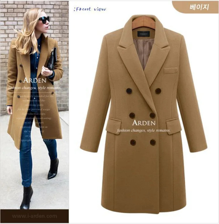 Mid-Length Autumn and Winter plus Size Woolen Womens Coat Double Breasted Woolen Coat 240822